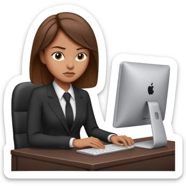 Uma mulher de cabelo castanho que é professora e um pouco brava a trabalhar no computador sem usar óculos sticker