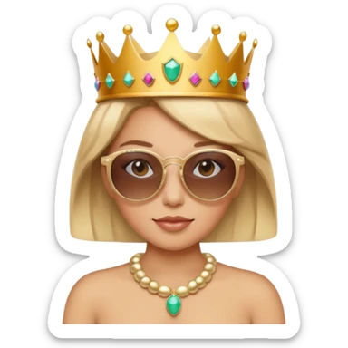 bold confident female character with sunglasses and a crown, radiating girlboss energy, apple emoji style, suitable for a phone case sticker