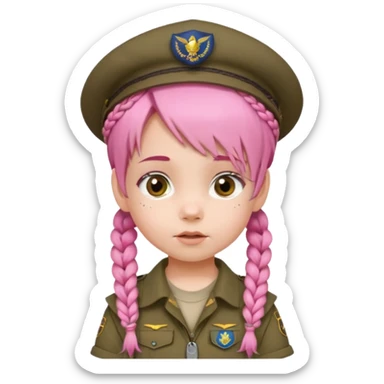 very small baby scout girl with pink hair and scout hat and braids sticker