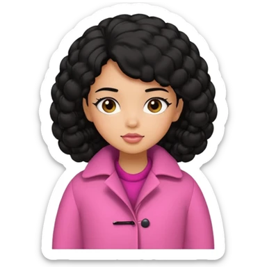 A caramel skinned girl that’s has puffy black hair in a puff skinny and wears a pink coat  sticker