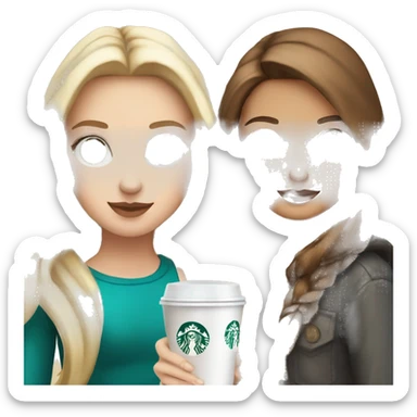 Blonde Blue eyed girl and brown haired hazel eye girl drinking Starbucks  sticker