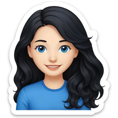 Please generate a portrait of a pretty girl with long, wavy, black hair. She's smiling. She also wears a left side parting. sticker