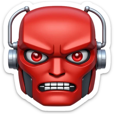 Create a pixel-grid robot face emotion displayed on a dark background composed of a strict 32×32 square grid. . Create emotion "Angry" sticker