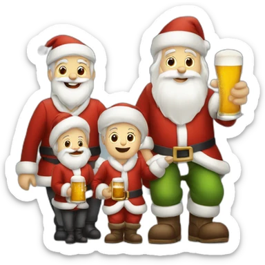 Père Noël qui boit de la bière avec des enfants sticker