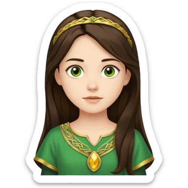 Juno from Olympus Gods with long dark brown hair, green tunic sticker