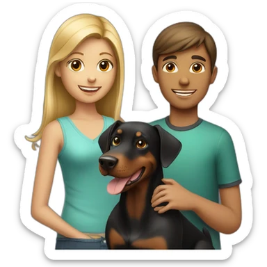 A girl and boy with a playing doberman dog  sticker