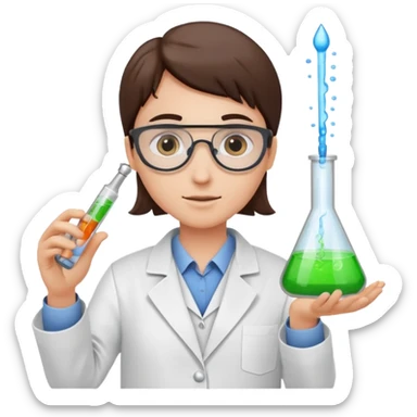 A person in a white coat is experimenting with chemicals. sticker