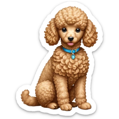 cinematic-[poodle]-realistic-full-body-sitting-emoji,-tail-resting-loosely-beside-its-paws,-head-tilted-dramatically, -curly-[apricot]-fur,-simplified-yet-realistic-focused-features,-highly-detailed,-glowing-with-an-almost-sarcastic-glow sticker