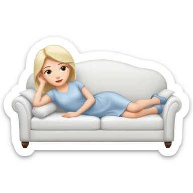 Women lying on a white sofa  sticker