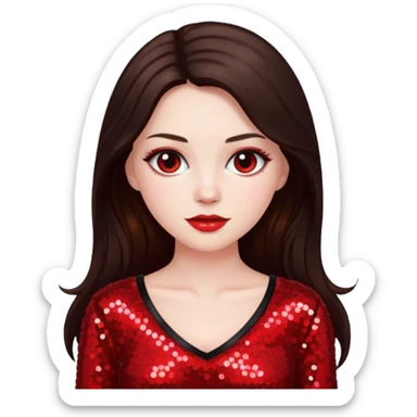 Bride of Dracula with long dark brown hair, red sequin outfit sticker