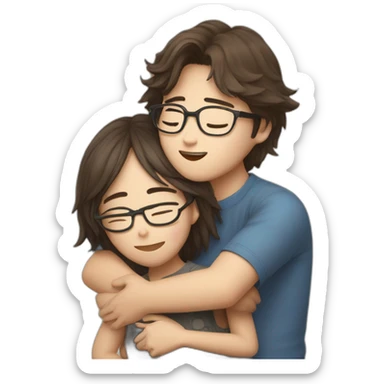 Hug between a korean boy and a messy brown hair Woman with glasses sticker