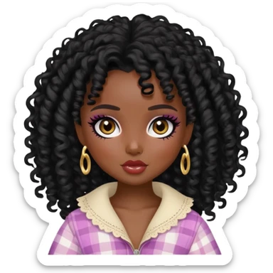 pretty bratz baddie, dark skin, black curly hair, cottagecore style sticker