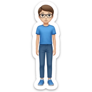adolescent garçon taille moyenne corpulence maigre cheveux chatain court yeux bleus lunettes photo de pieds en pantalon  sticker