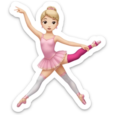 Una chica con vestuario de bailarina con las piernas flexionadas, el dedo índice en la boca, el tren superior inclinado hacia la izquierda y con la cadera proyectada hacia la izquierda sticker