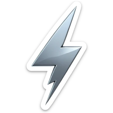 A lightning bolt emoji made of polished silver chrome, sharp yet rounded edges, glossy metallic surface, soft reflections, minimal futuristic design, iOS emoji style, centered, clean white background sticker