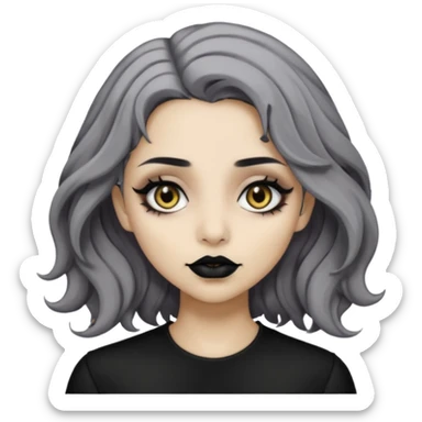  Beige olive skin  grey wavy hair black lips amber eyes goth girl sticker
