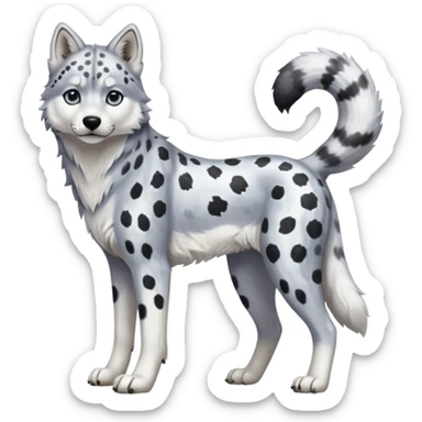 Realistic lanky natural feral beautiful pretty "Schnolf"-"TaniDaReal"-Husky-Snow-leopard-wolf-hybrid-fusion-animal-creature, full body sticker