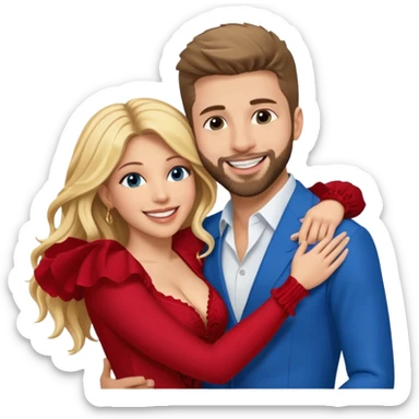 Shakira with blue eyes and her husband  Gerard pique holding her in his arms. They both laugh at each other. Its beautiful and romantic. Also their outfits are very elegant  sticker