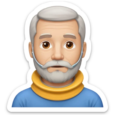 Older man with a beard and a neck brace sticker