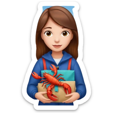 Cute girl brown hair at airport holding gift bag with lobster inside sticker