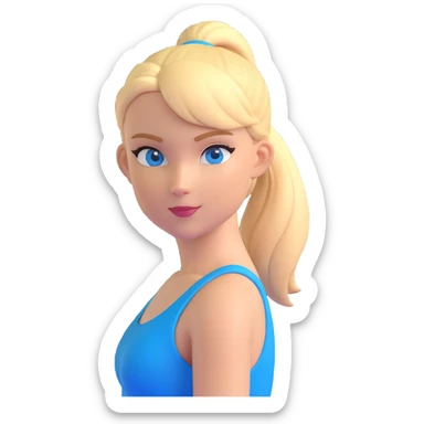 a woman in a sporty swimsuit, blonde hair in a ponytail, blue eyes, confident expression sticker