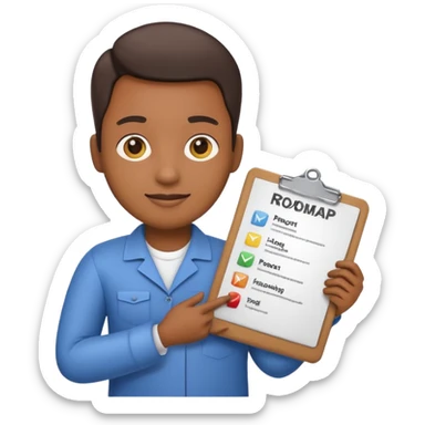 emoji style character representing a Product Manager holding a clipboard or product roadmap sticker