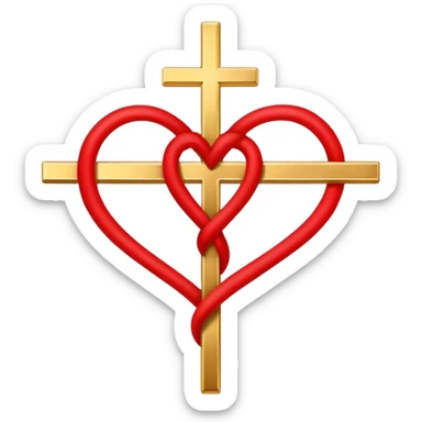 Two red  heart outlines  entwined with a simple gold cross  sticker