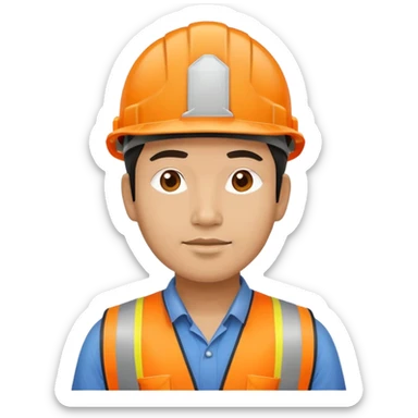 Asian man wearing orange safety helmet, construction worker sticker