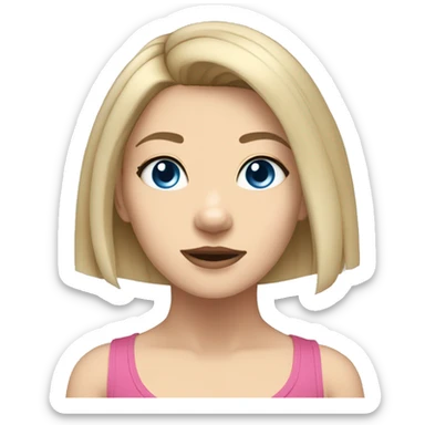 Blonde girl with blue eyes, a gray Staffordshire terrier; she has shoulder-length hair  sticker