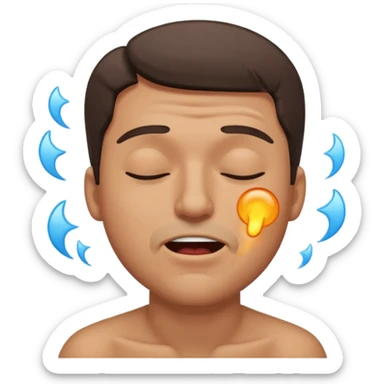 A male squinting his eyes closed but the mouth is blowing out sticker