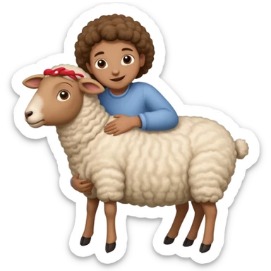 person clinging to belly of sheep sticker