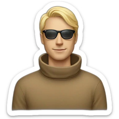 White man in turtleneck with ray ban glasses and blonde hair sticker