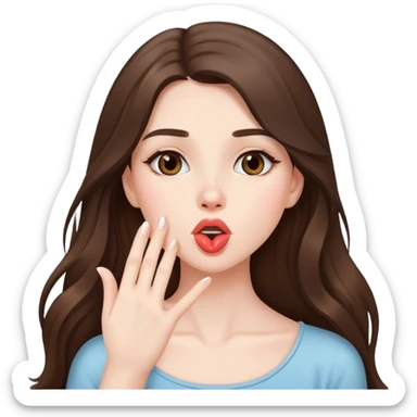  beautiful pale brunette girl with long hair sending an air kiss sticker