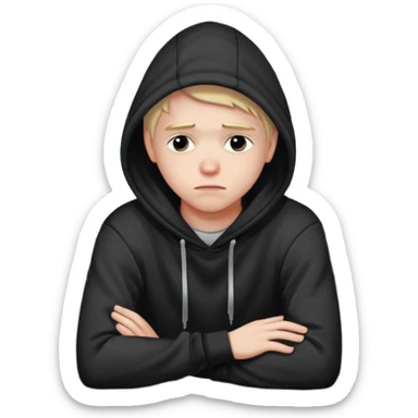 Caucasian in black hoodie sitting sad at bar leaning on arm sticker