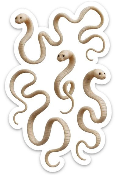 CINQUE PARASSITI COME LA TENIA FLUTTUANO IN ARIA, iperrealistico 4k sticker