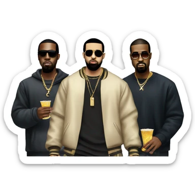 Drake, P Diddy and Kanye having a party sticker