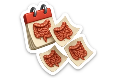 emoji stile iphone di un calendario con fogli che volano insieme, sui fogli ci sono disegnati degli intestini anatomici, iperrealistico 4k, isolato su sfondo bianco sticker