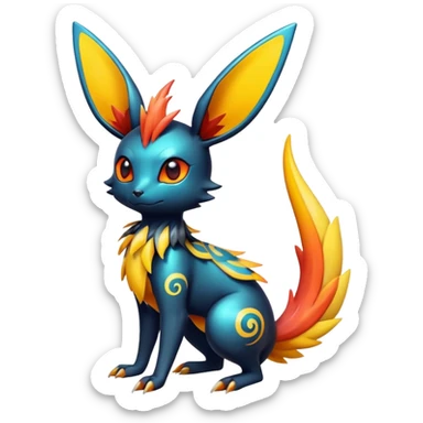 Colorful Shiny Exotic Victini-Salandit-Umbreon-Flareon-Fakémon-hybrid-creature (full body)  sticker