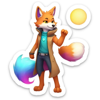 Colorful gradient-Sparkle-fox-wolf-cat-nebula-fursona anthropomorphic furry full body sticker