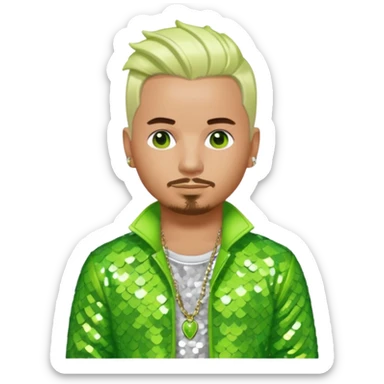 J Balvin with platinum blonde hair, lime green sequin outfit sticker