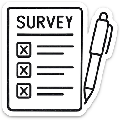 hand-drawn outlined icon of a survey form with a pen sticker