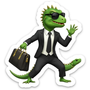 capitalist iguana banker godfather with black sunglasses breakdance with bag sticker