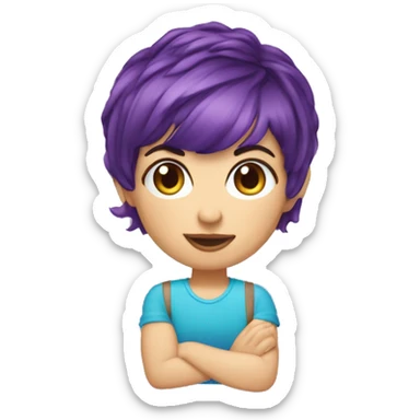 bangs purple pixie cut hair girl with blue eyes, driving Cooper Mini Convertible  sticker