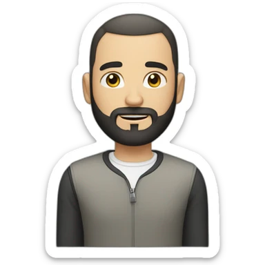 white man with small eyes then black buzz cut and a full black beard sticker