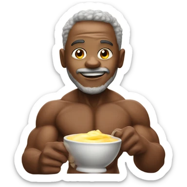 Jamal as a world champion body builder eating custard with is grandpa  sticker