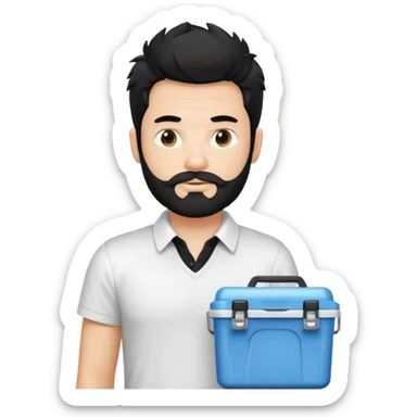 A white guy with coolers and white collar t shirt  and the beard for him is at the chin area only and not moustache ,the hair is fuzzy and black in colour sticker