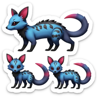 Rare realistic exotic cute gothic colorful Salandit-Eevee-Civet-species-Fakemon-hybrid-creature, with markings, full body sticker