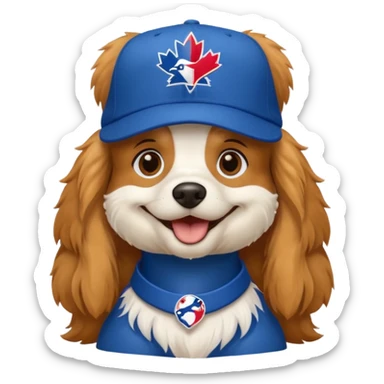 Dog king charles with MLB blue jays hat on sticker