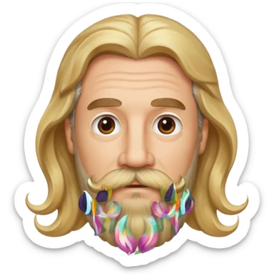 MID AGE MAN WITH LONG BLOND & bROWN WAVY HAIR, MOUSTACH AND BEARD sticker