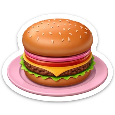 A 3D cartoon portion of minced meat shaped like a burger patty on a plate, soft lighting, Memoji-style. sticker